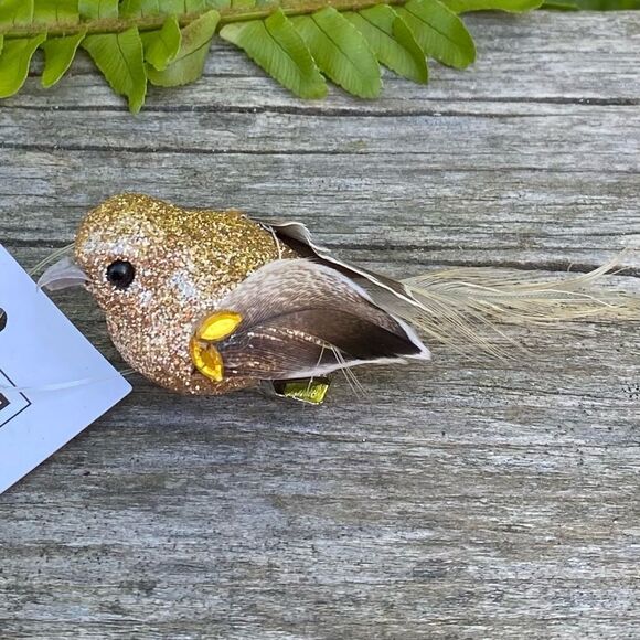 NWT New CLW Catherine Lillywhite's Gold Glitter Decorative Clip-On Birds Box 12 - Picture 1 of 14